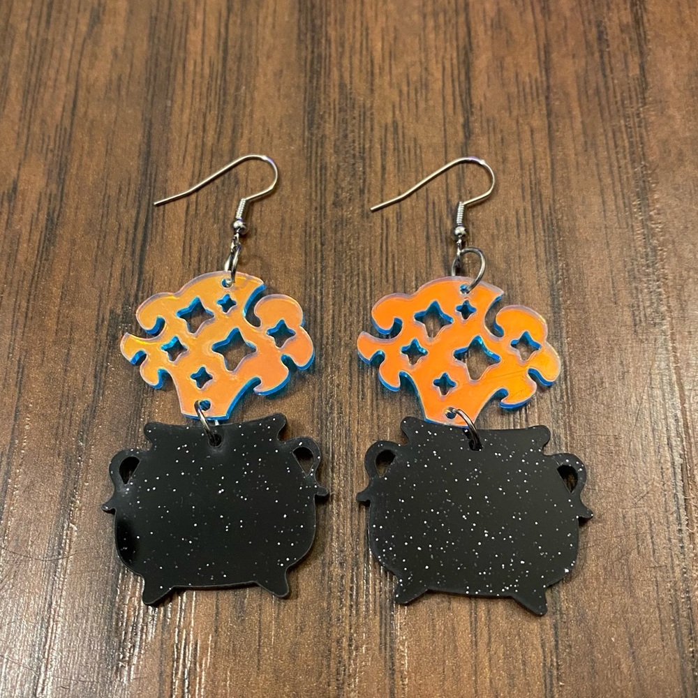 Witches Cauldron Sparkly Smoke Rave Earrings